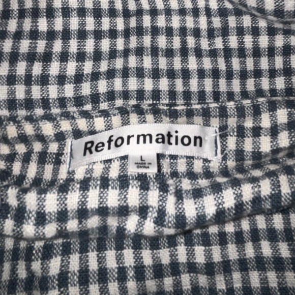 Reformation blue/white gingham linen dress size L - Picture 2 of 3